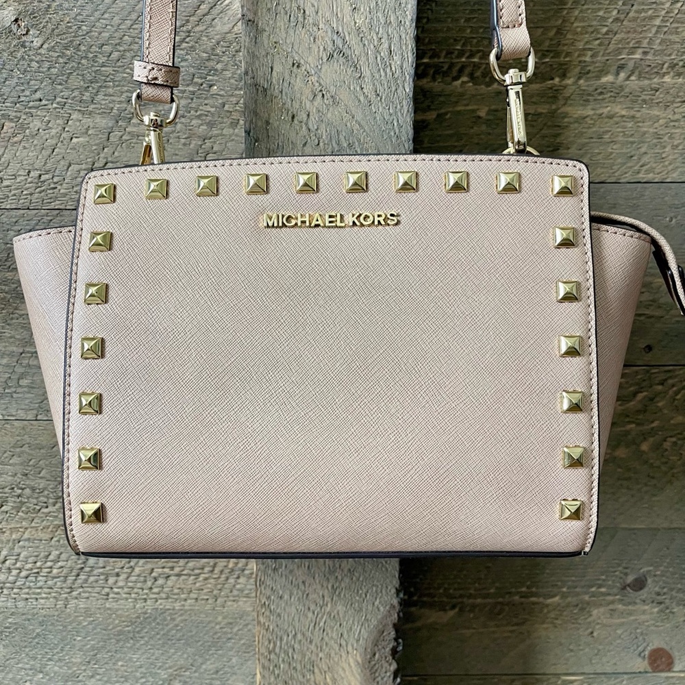 Michael Kors Selma Medium Studded Leather Messenger Bag